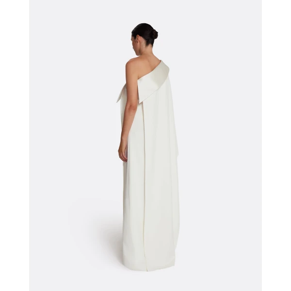Safiyaa Eleonora Long Dress in Ivory - Safiyaa Dresses - Heavy Crepe Cape Gown - Shop at Luxury Shoes 