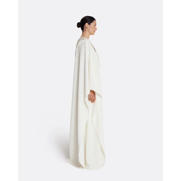 Safiyaa Eleonora Long Dress in Ivory - Safiyaa Dresses - Heavy Crepe Cape Gown - Shop at Luxury Shoes 