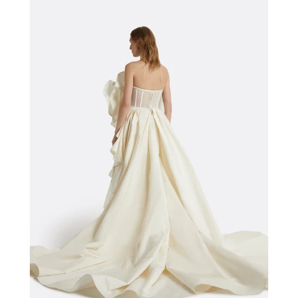 Safiyaa Elsie Ivory Long Dress - Safiyaa Dresses - Heavy Crepe Cape Gown - Shop at Luxury Shoes 