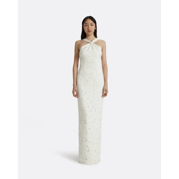 Safiyaa Elspeth Ivory Long Dress - Safiyaa Dresses - Heavy Crepe Cape Gown - Shop at Luxury Shoes 