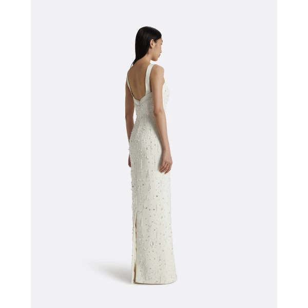 Safiyaa Elspeth Ivory Long Dress - Safiyaa Dresses - Heavy Crepe Cape Gown - Shop at Luxury Shoes 