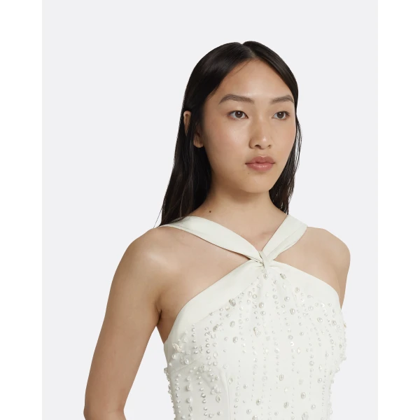 Safiyaa Elspeth Ivory Long Dress - Safiyaa Dresses - Heavy Crepe Cape Gown - Shop at Luxury Shoes 