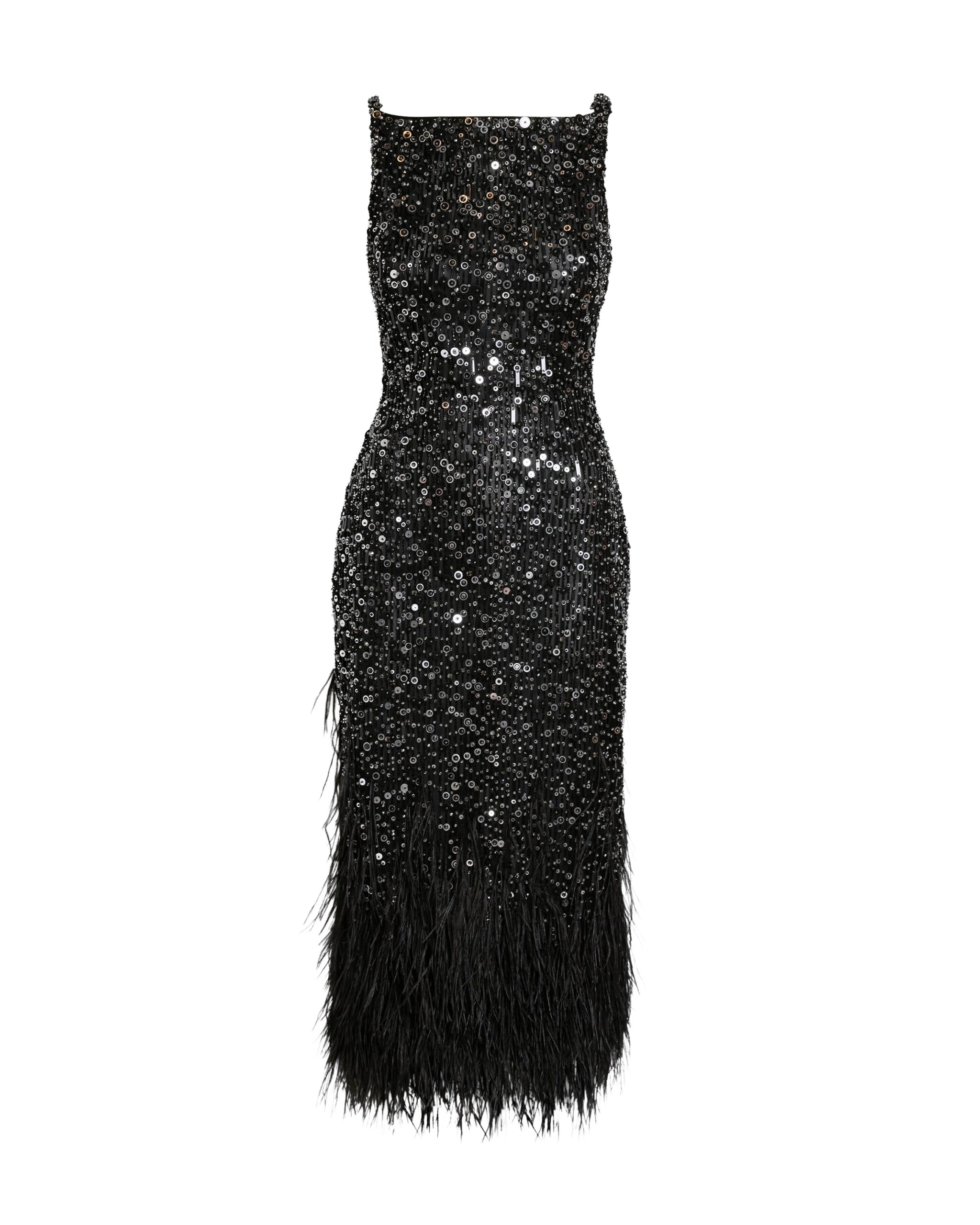 Safiyaa Federica Midi Dress in Black with Feather Embellishment