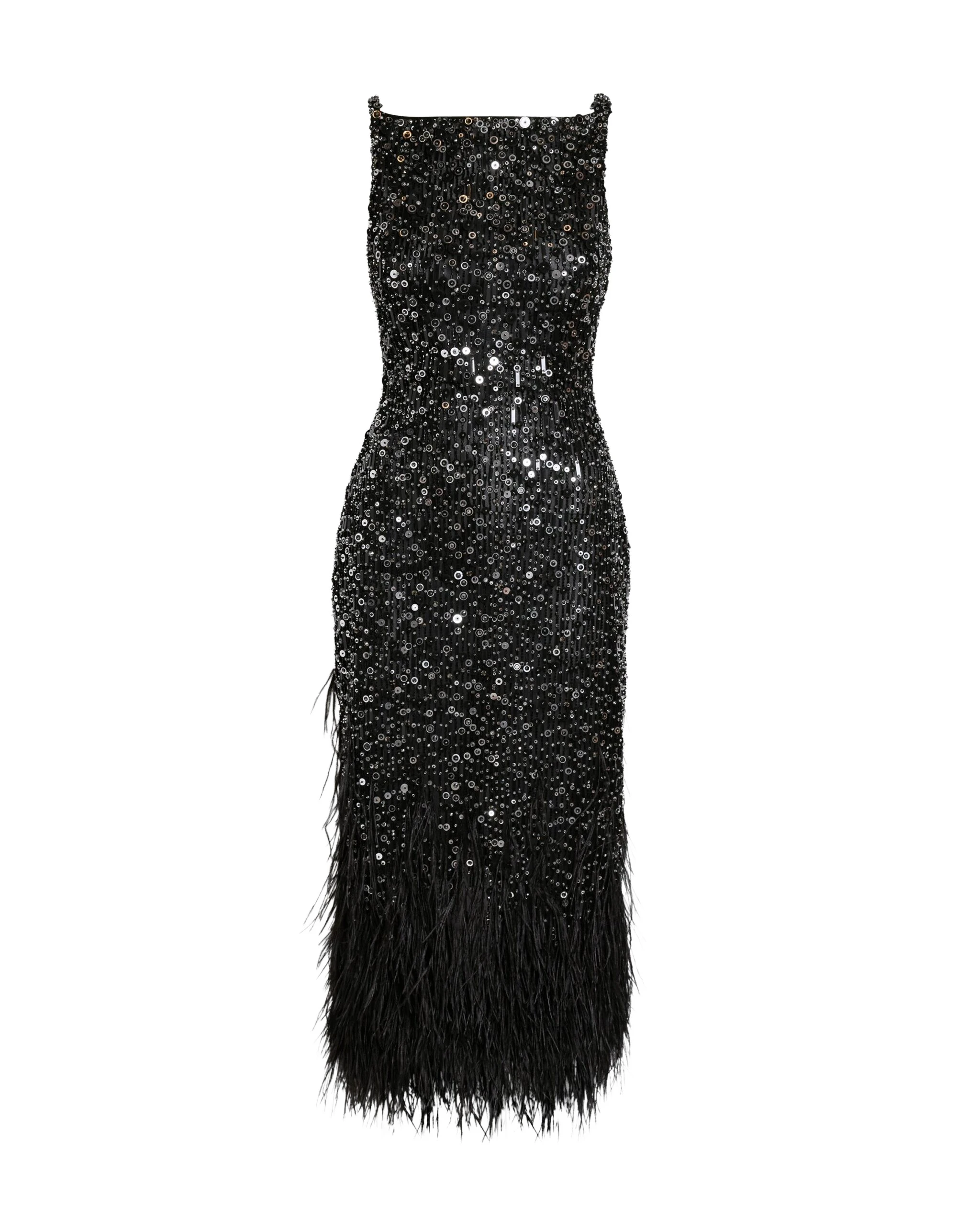 Safiyaa-Federica-Midi-Dress-in-Black-with-Feather-Embellishment-Coveti-scaled35340_nobg Safiyaa Federica Midi Dress in Black with Feather Embellishment - Safiyaa Dresses - Heavy Crepe Cape Gown - Shop at Luxury Shoes