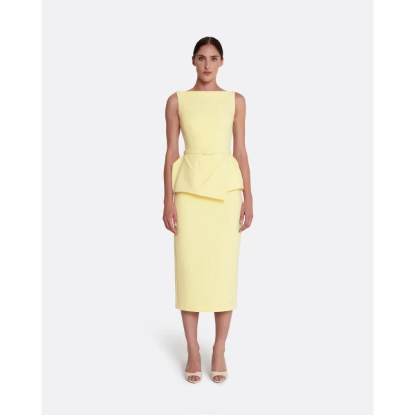 Safiyaa Flaminia Midi Dress Midi in Pale Yellow - Safiyaa Dresses - Heavy Crepe Cape Gown - Shop at Luxury Shoes 