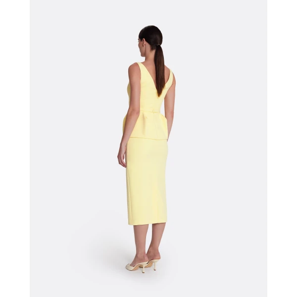 Safiyaa Flaminia Midi Dress Midi in Pale Yellow - Safiyaa Dresses - Heavy Crepe Cape Gown - Shop at Luxury Shoes 
