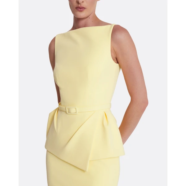 Safiyaa Flaminia Midi Dress Midi in Pale Yellow - Safiyaa Dresses - Heavy Crepe Cape Gown - Shop at Luxury Shoes 