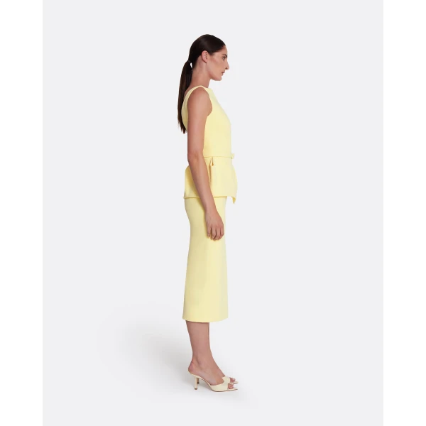 Safiyaa Flaminia Midi Dress Midi in Pale Yellow - Safiyaa Dresses - Heavy Crepe Cape Gown - Shop at Luxury Shoes 