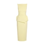 Safiyaa Flaminia Midi Dress Midi in Pale Yellow - Safiyaa Dresses - Heavy Crepe Cape Gown - Shop at Luxury Shoes 