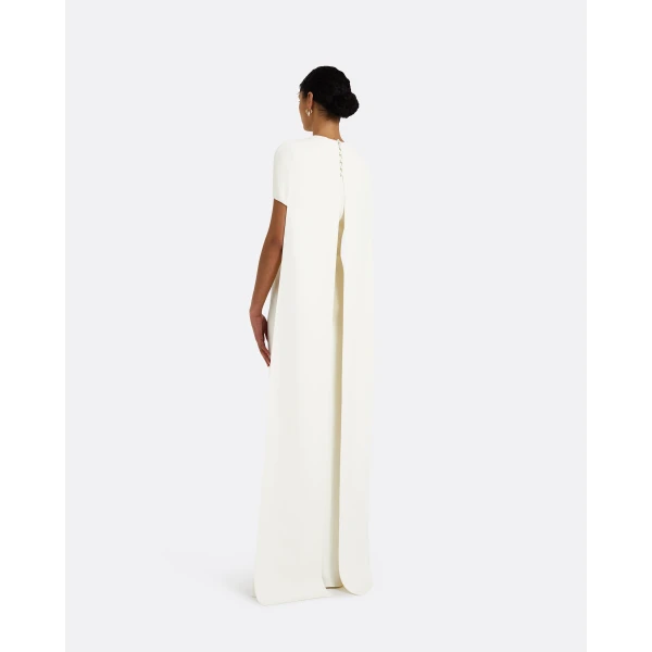 Safiyaa Ginkgo Ivory Dress - Safiyaa Dresses - Heavy Crepe Cape Gown - Shop at Luxury Shoes 