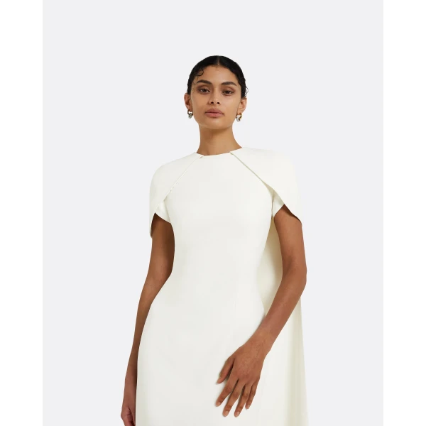 Safiyaa Ginkgo Ivory Dress - Safiyaa Dresses - Heavy Crepe Cape Gown - Shop at Luxury Shoes 