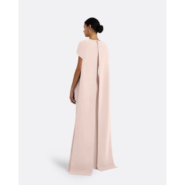 Safiyaa Ginkgo Long Dress in Pale Pink - Safiyaa Dresses - Heavy Crepe Cape Gown - Shop at Luxury Shoes 