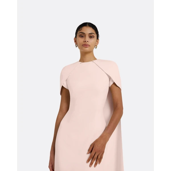 Safiyaa Ginkgo Long Dress in Pale Pink - Safiyaa Dresses - Heavy Crepe Cape Gown - Shop at Luxury Shoes 