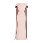 Safiyaa Ginkgo Long Dress in Pale Pink - Safiyaa Dresses - Heavy Crepe Cape Gown - Shop at Luxury Shoes 