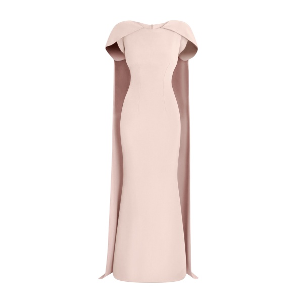Safiyaa Ginkgo Long Dress in Pale Pink - Safiyaa Dresses - Heavy Crepe Cape Gown - Shop at Luxury Shoes 