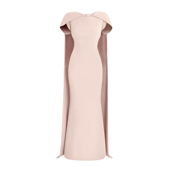 Safiyaa Ginkgo Long Dress in Pale Pink - Safiyaa Dresses - Heavy Crepe Cape Gown - Shop at Luxury Shoes 