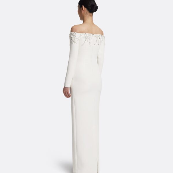 Safiyaa Gioia Long Dress in Ivory with Crystal Embroidery, view 3