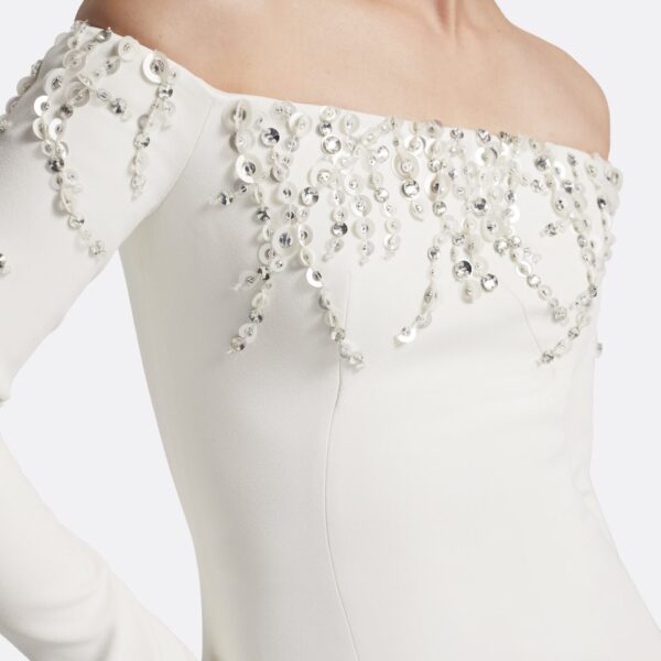 Safiyaa Gioia Long Dress in Ivory with Crystal Embroidery, view 4