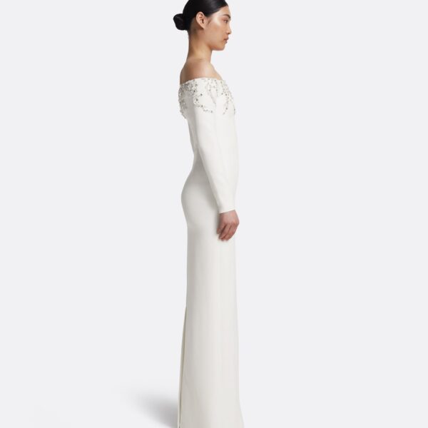 Safiyaa Gioia Long Dress in Ivory with Crystal Embroidery, view 5