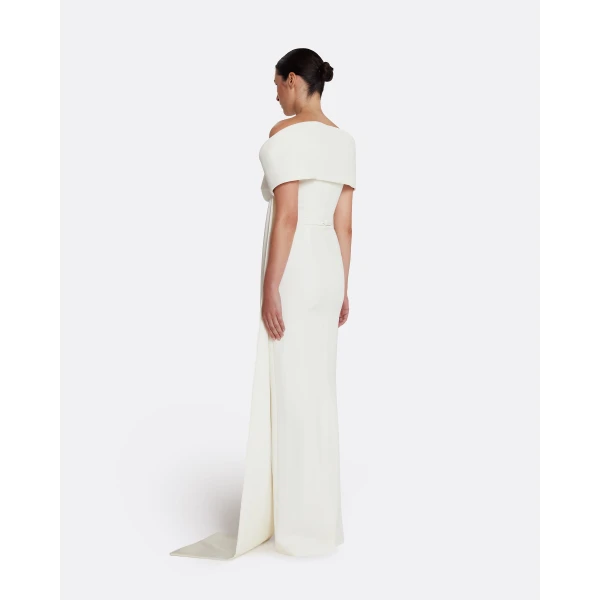 Safiyaa Giorgia Long Dress in Ivory - Safiyaa Dresses - Heavy Crepe Cape Gown - Shop at Luxury Shoes 