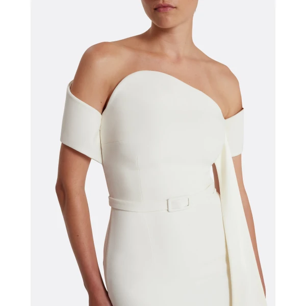 Safiyaa Giorgia Long Dress in Ivory - Safiyaa Dresses - Heavy Crepe Cape Gown - Shop at Luxury Shoes 