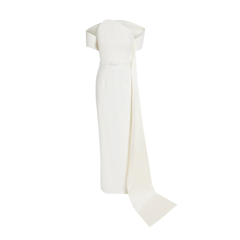 Safiyaa Giorgia Long Dress in Ivory - Safiyaa Dresses - Heavy Crepe Cape Gown - Shop at Luxury Shoes 