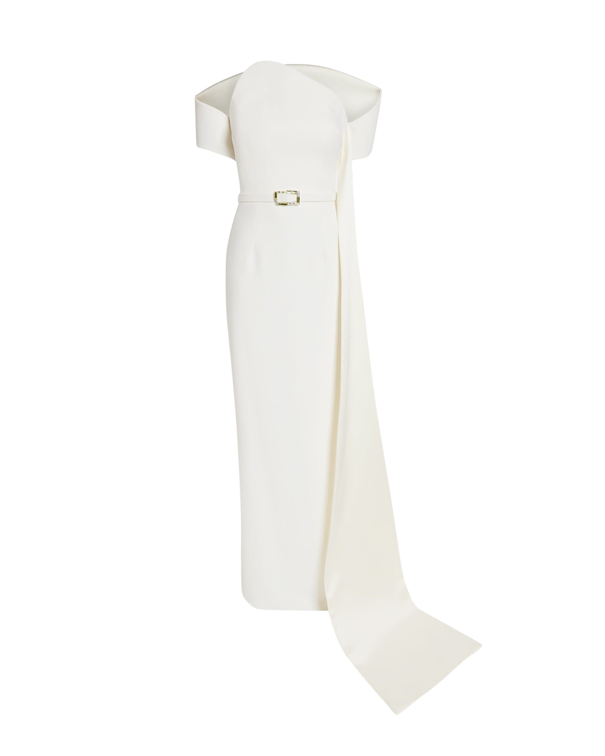 Safiyaa Giorgia Long Dress in Ivory with Embellished Belt