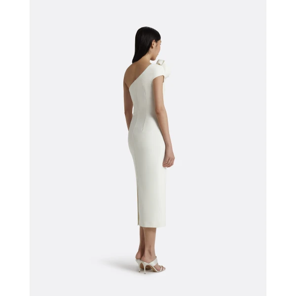 Safiyaa Granalle Ivory Midi Dress - Safiyaa Dresses - Heavy Crepe Cape Gown - Shop at Luxury Shoes 