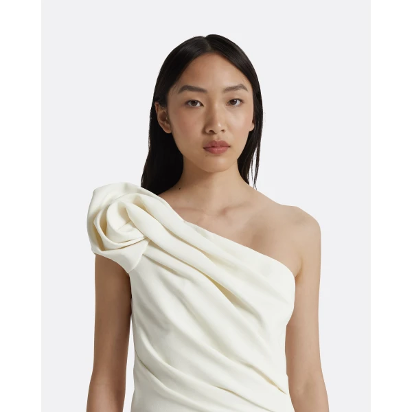 Safiyaa Granalle Ivory Midi Dress - Safiyaa Dresses - Heavy Crepe Cape Gown - Shop at Luxury Shoes 