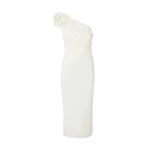 Safiyaa Granalle Ivory Midi Dress - Safiyaa Dresses - Heavy Crepe Cape Gown - Shop at Luxury Shoes 