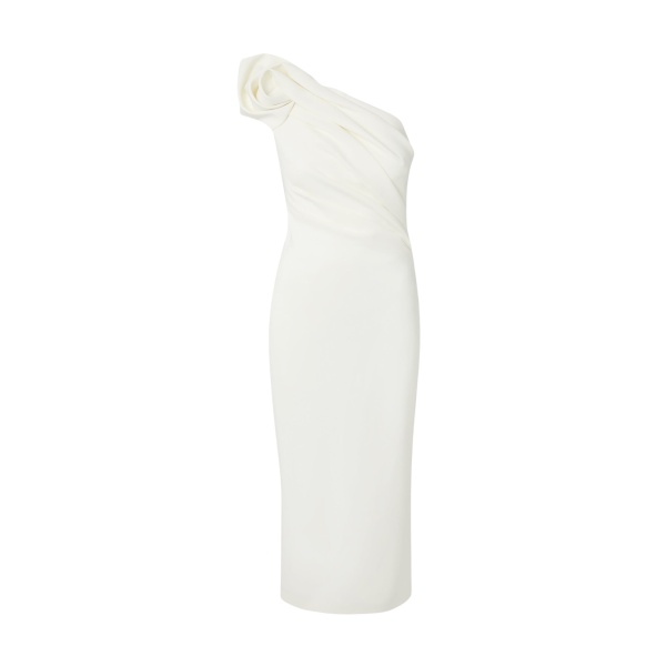 Safiyaa Granalle Ivory Midi Dress - Safiyaa Dresses - Heavy Crepe Cape Gown - Shop at Luxury Shoes 