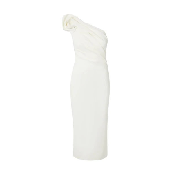 Safiyaa Granalle Ivory Midi Dress - Safiyaa Dresses - Heavy Crepe Cape Gown - Shop at Luxury Shoes 