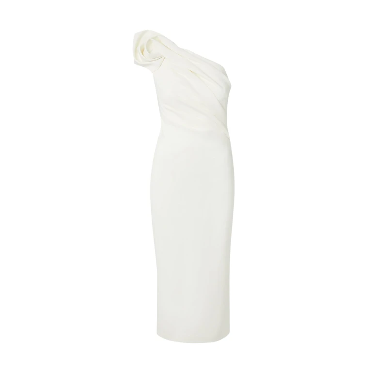 Safiyaa Granalle Ivory Midi Dress - Safiyaa Dresses - Heavy Crepe Cape Gown - Shop at Luxury Shoes 