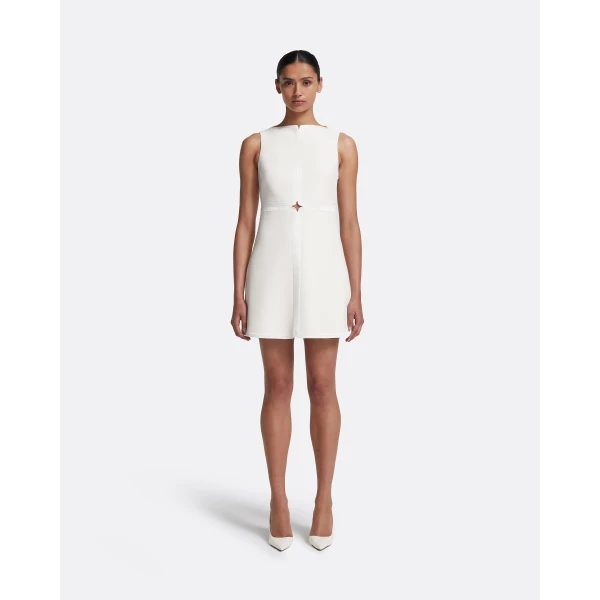 Safiyaa Isra Short Dress in Ivory - Safiyaa Dresses - Heavy Crepe Cape Gown - Shop at Luxury Shoes 