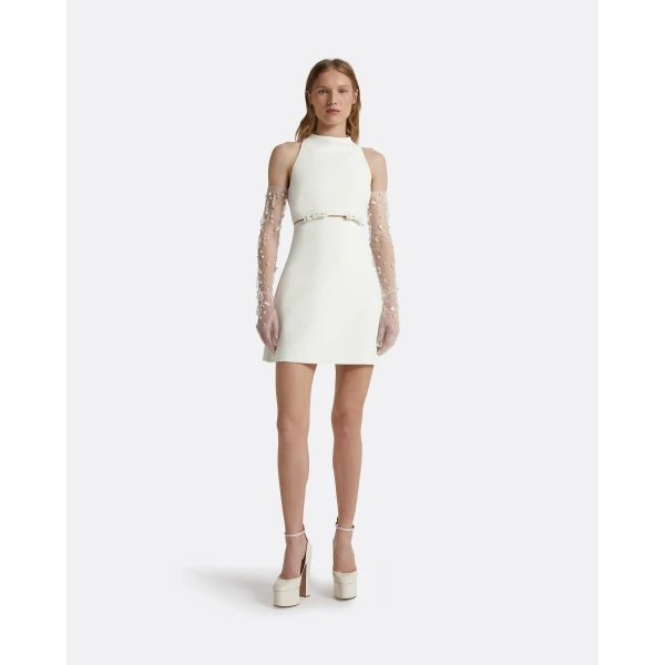 Safiyaa Jalie Ivory Mini Dress - Safiyaa Dresses - Heavy Crepe Cape Gown - Shop at Luxury Shoes 