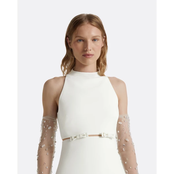 Safiyaa Jalie Ivory Mini Dress - Safiyaa Dresses - Heavy Crepe Cape Gown - Shop at Luxury Shoes 