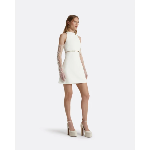Safiyaa Jalie Ivory Mini Dress - Safiyaa Dresses - Heavy Crepe Cape Gown - Shop at Luxury Shoes 