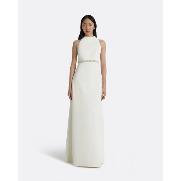 Safiyaa Joules Ivory Long Dress - Safiyaa Dresses - Heavy Crepe Cape Gown - Shop at Luxury Shoes 