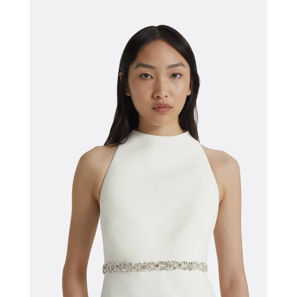 Safiyaa Joules Ivory Long Dress - Safiyaa Dresses - Heavy Crepe Cape Gown - Shop at Luxury Shoes 