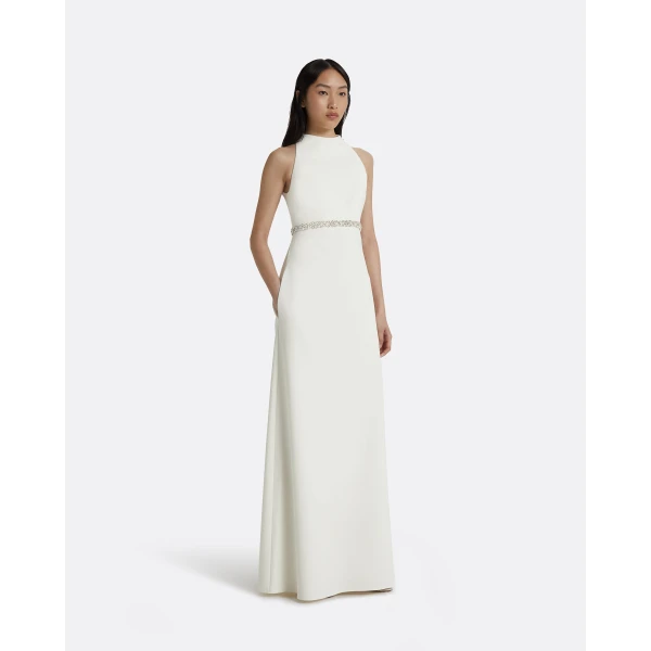 Safiyaa Joules Ivory Long Dress - Safiyaa Dresses - Heavy Crepe Cape Gown - Shop at Luxury Shoes 
