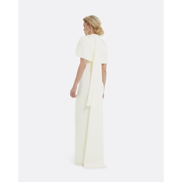 Safiyaa Kalika Curled Leaf Embroidered Long Dress - Safiyaa Dresses - Heavy Crepe Cape Gown - Shop at Luxury Shoes 