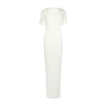 Safiyaa Kalika Curled Leaf Embroidered Long Dress - Safiyaa Dresses - Heavy Crepe Cape Gown - Shop at Luxury Shoes 