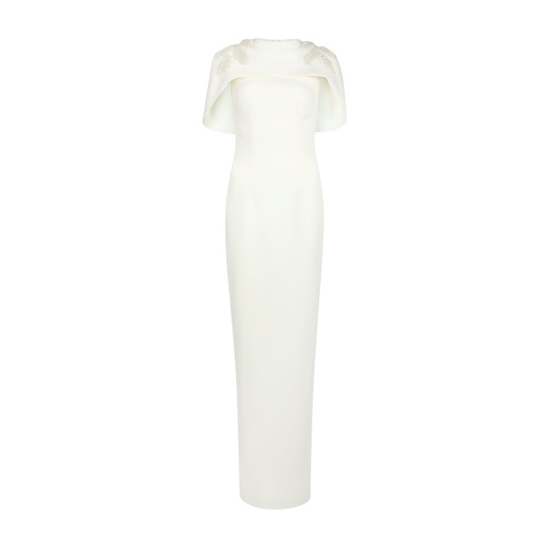 Safiyaa Kalika Curled Leaf Embroidered Long Dress - Safiyaa Dresses - Heavy Crepe Cape Gown - Shop at Luxury Shoes 