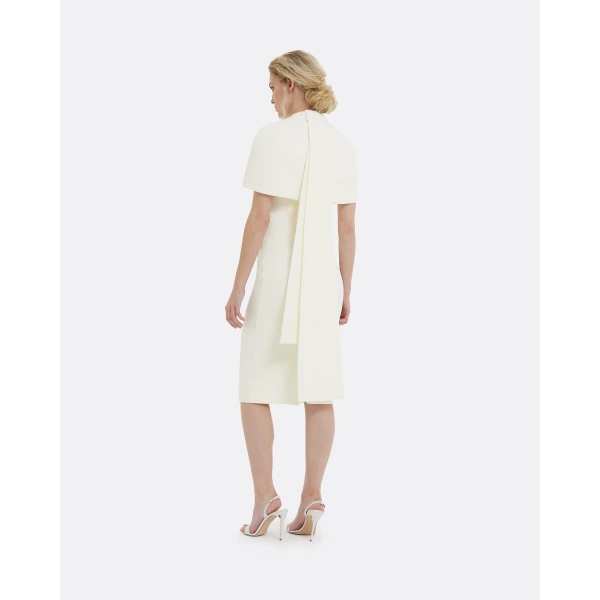 Safiyaa Kalika Ivory Midi Dress - Safiyaa Dresses - Heavy Crepe Cape Gown - Shop at Luxury Shoes 