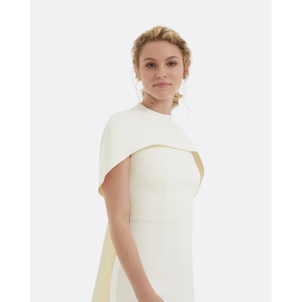 Safiyaa Kalika Ivory Midi Dress - Safiyaa Dresses - Heavy Crepe Cape Gown - Shop at Luxury Shoes 