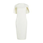 Safiyaa Kalika Ivory Midi Dress - Safiyaa Dresses - Heavy Crepe Cape Gown - Shop at Luxury Shoes 