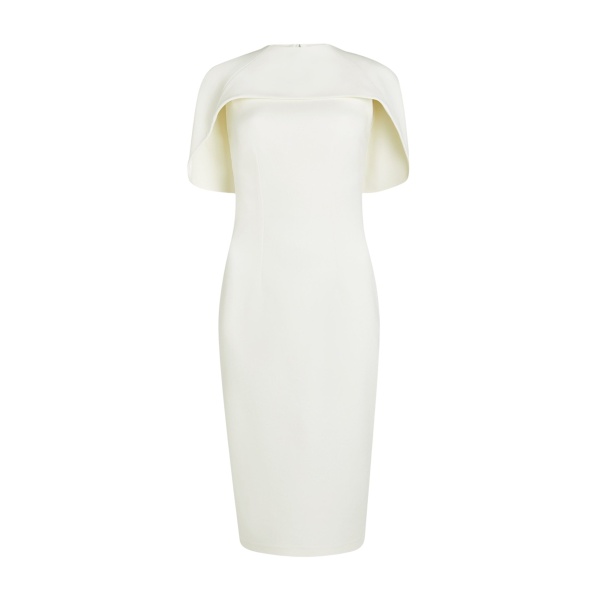 Safiyaa Kalika Ivory Midi Dress - Safiyaa Dresses - Heavy Crepe Cape Gown - Shop at Luxury Shoes 