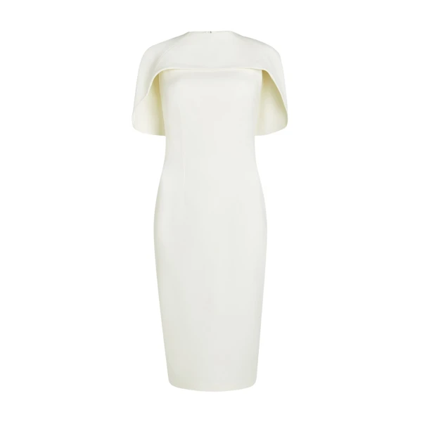 Safiyaa Kalika Ivory Midi Dress - Safiyaa Dresses - Heavy Crepe Cape Gown - Shop at Luxury Shoes 