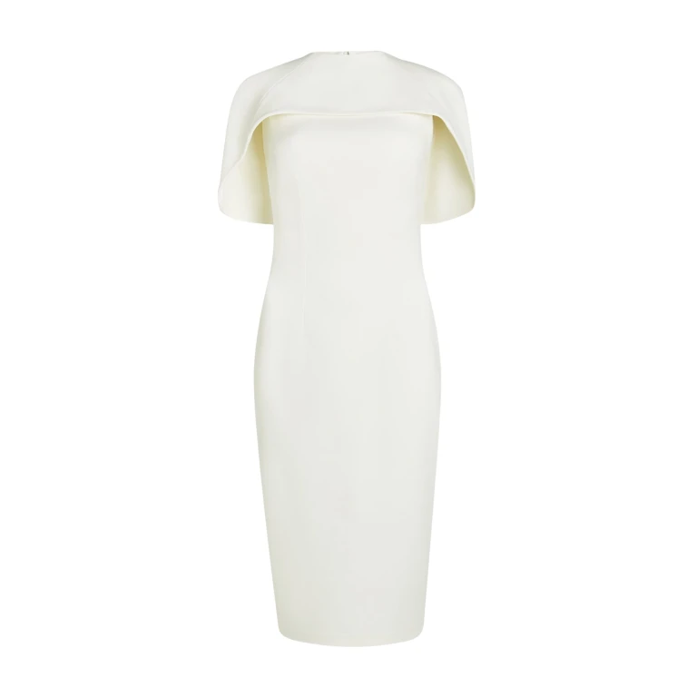 Safiyaa Kalika Ivory Midi Dress - Safiyaa Dresses - Heavy Crepe Cape Gown - Shop at Luxury Shoes 