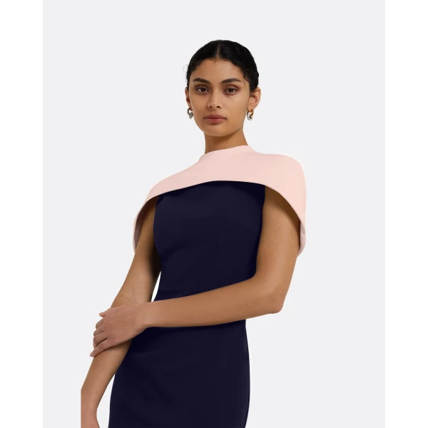 Safiyaa Kalika Long Dress in Azurite & Pale Pink - Safiyaa Dresses - Heavy Crepe Cape Gown - Shop at Luxury Shoes 